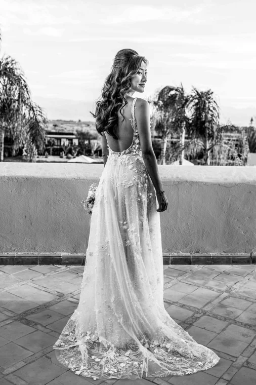 Bridal portrait on a pink terrace