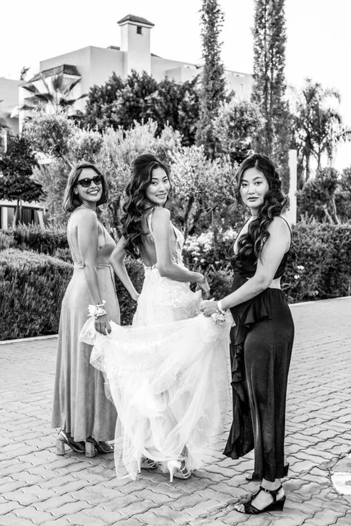 Bride with bridesmaids in a garden