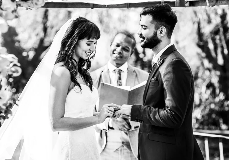 Bride and groom exchanging vows
